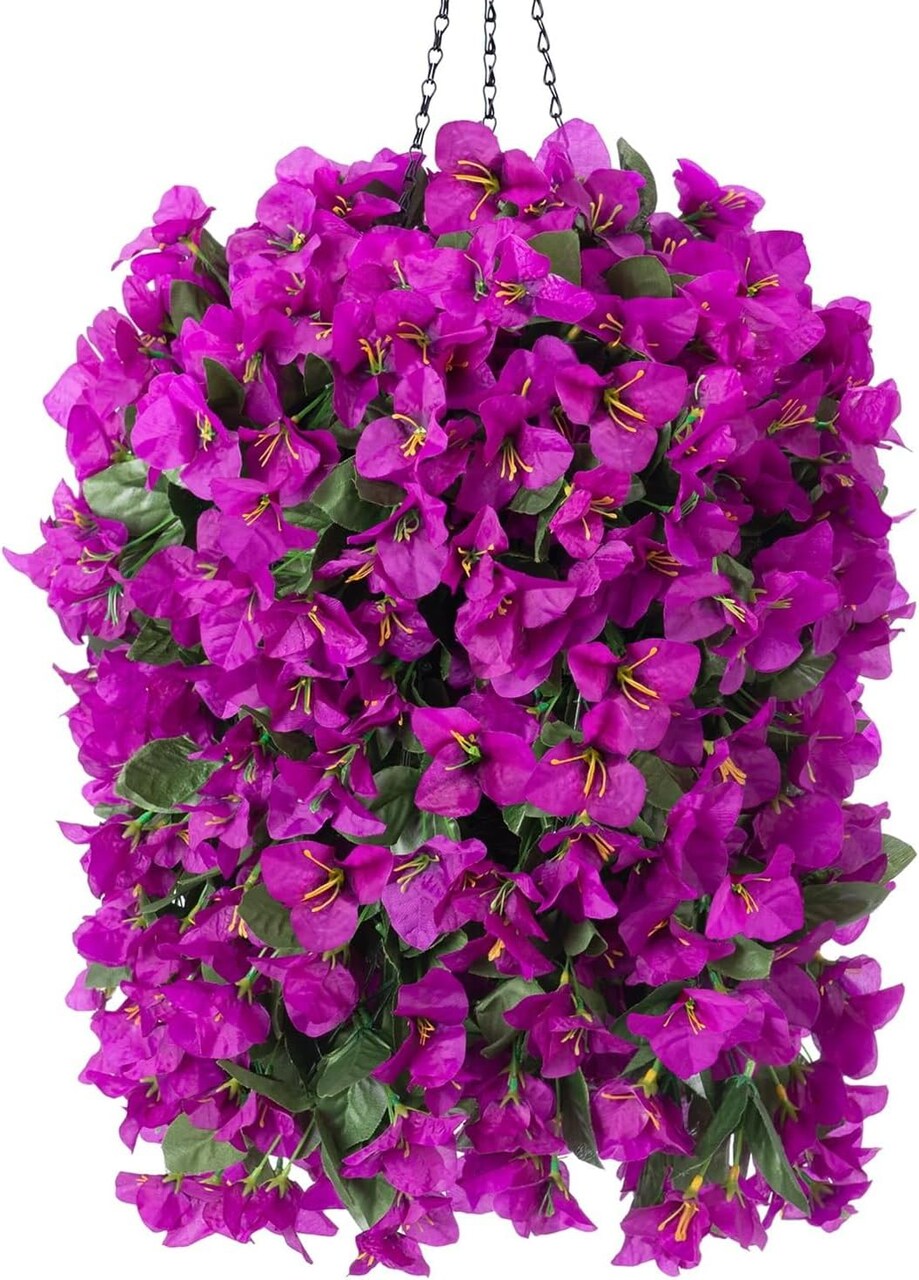 Artificial Bougainvillea Faux Flowers Plants Baskets for Outdoor,3 PCS Fake Silk Long Hanging Vines